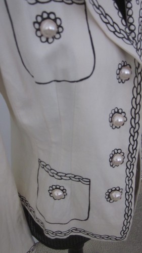 Moschino italienische elfenbeinfarbene Trompe L'oeil Seilkette Perlenzierleiste Jacke IT42 USA 8 - Bild 2 von 17