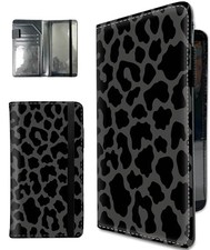 Leather Checkbook Cover for Men  Women - Design, RFID Blocking, Leopard Black