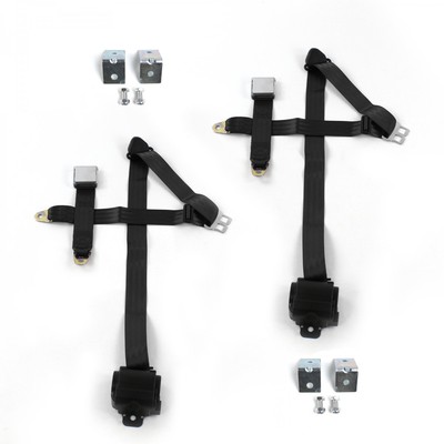 Dodge Charger 1975 - 1978 Airplane 3pt Black Retractable Bucket Seat Belt Kit w/