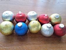 Christmas Ornaments Satin Silk Thread Christmas Balls Lot of 10 Multi-colored 2"