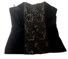 Vtg 90s Black Velvet Strapless Corset Top Sequin Lace Panel Bustier Sz 48 L XL