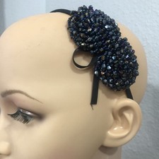 Black AB Beaded Bow Headband Hair Band Metal Base Handmade Party New Years