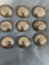 Lot of 9 Silver Finish Scalloped Conchos, Slotted Metal 2 in for Belts/Saddles
