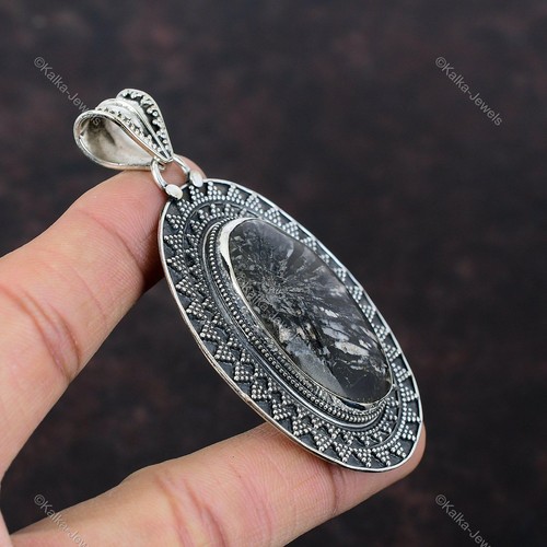 Chrysanthemum Gemstone Pendant 925 Sterling Silver Handmade Vintage Boho Pendant - Picture 5 of 6