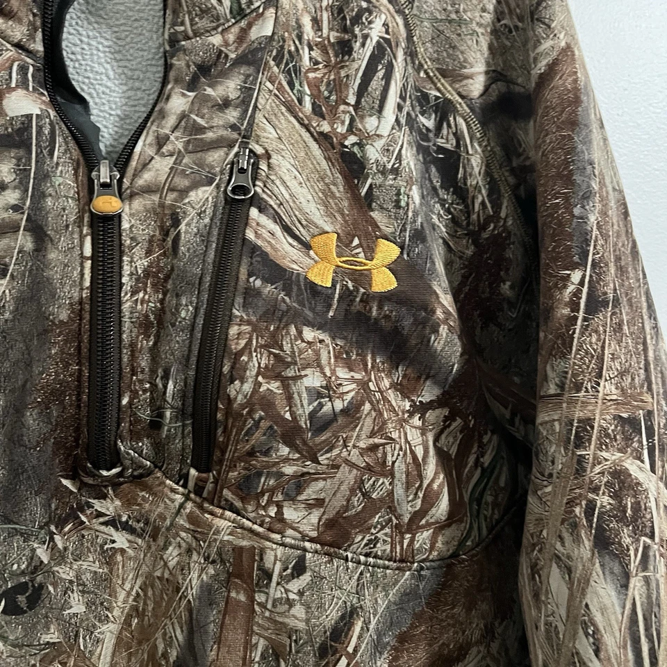 Under Armour Hunting Pullover Jacket Men XXL Half Zip Mossy Oak Tree Fleece Camo - Image 3 of 4
