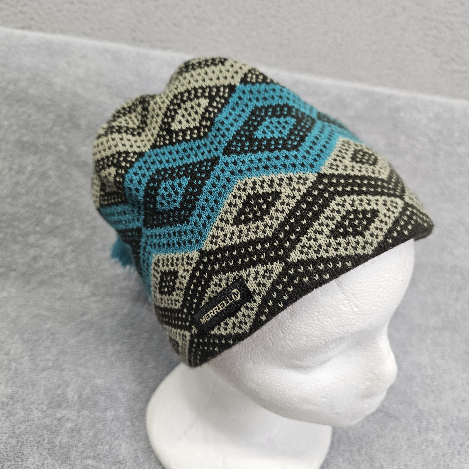 Cappello Merrell Beanie Nappa Pom Maglia Acrilico Berretto Invernale Sci OSFM Blu Verde Nero