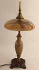 Vtg Art Nouveau Blown Glass Table Lamp w/ Brass Base, Caramel Slag, Houze? — photo 1