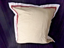 J QUEEN Pillow Euro Sham Aidan beige white red embroider trim 26x26 NEW