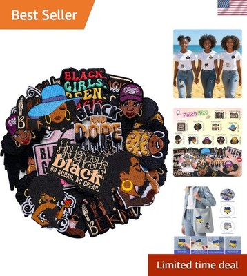 15Pcs Black Girl Iron on Patches, Afro Girl Magic Embroidered Applique Sew on...