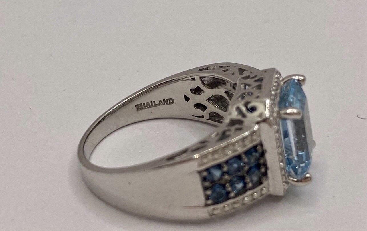 Blue Topaz Solid Sterling Silver Ring With London… - image 3