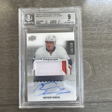 2016-17 Upper Deck Premier Mathew Barzal Rookie Autograph Patch /299 Beckett 9