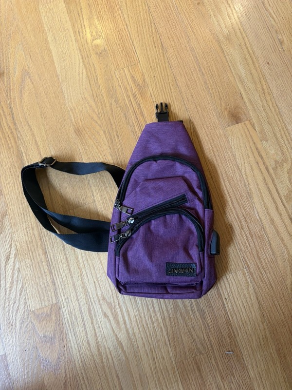 LINGFEN Purple/Black Waist Pack Sling Bag Zip Closure 3 Pockets Adjustable