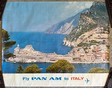 LARGE Vintage Airlines Poster Fly Pan Am to Italy 1960's MCM Mid Century Modern