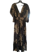 Mango Black Maxi Dress with Gold Tree Print