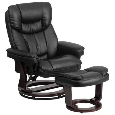 Bowery Hill LeatherSoft Black Recliner Integrated Headrest 41.25''H x 33''W x 4...