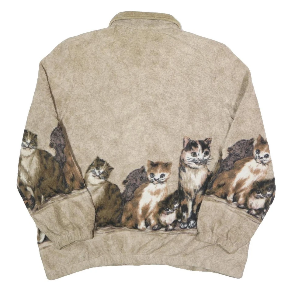 BLAIR Womens Beige Polyester Zip Jacket XL Plain Cat Print Cozy Casual - Image 3 of 4