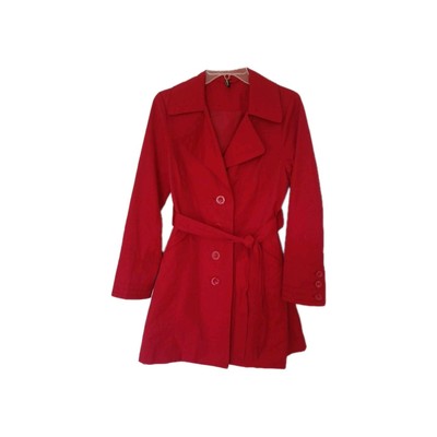 Ambition Womens Petite S Lightweight Red Belted Trench Coat  Gorgeous Preowned