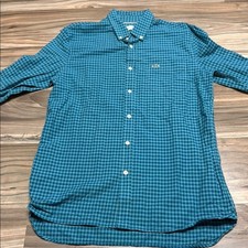 Lacoste Men's Gingham Poplin Regular Fit, Button Front Shirt Blue Checkered M