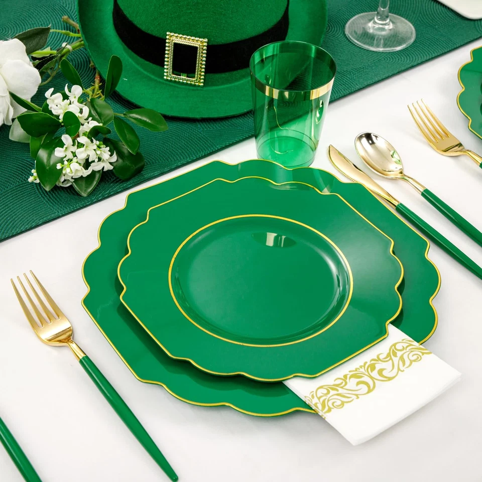 140PCS Green Plastic Plates - Heavy Weight Disposable Plates for 20Guests Inc... - Image 2 of 4