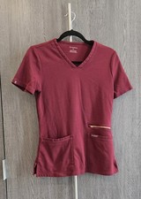 Jaanuu Women s V-Neck Scrub Top w/gold Burgundy Solid Size S Top, 2 Pairs Pants