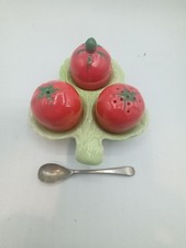 Carlton Ware Handpainted Tomato Condiment Set with Tray and Spoon Ceramic Unique