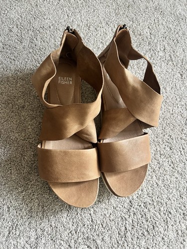 Eileen Fisher Womens Sport Sandal Size 9 Tan Cognac Strappy Platform Open Toe - Picture 2 of 4