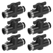 6 Pcs 12mm 1/2" Push to Connect Fittings Ball Valve, Black