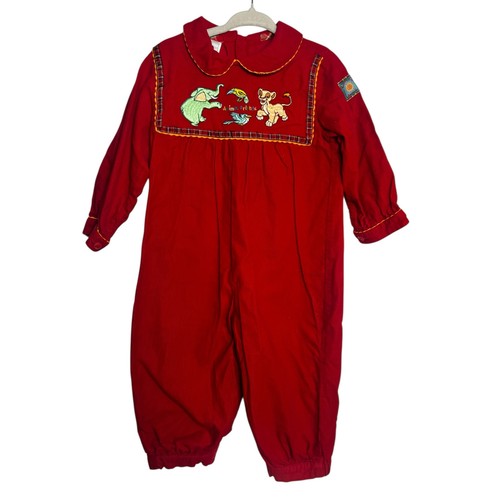 Disney Store Y2K The Lion King simba red plaid embroidered romper size 18 month - Picture 7 of 10