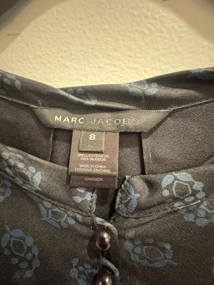 Vestido Midi Y2K Marc Jacobs Negro Azul Patrón Floral Secretaria Retro Gótico Pinup Foto 4 de 4