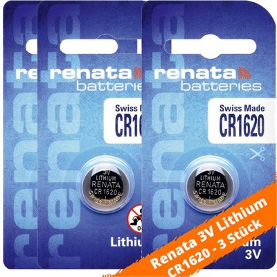 3 x Renata CR1620 Lithium Knopfzelle 68mAh 3,0 V DL 1620 16,0mm x 2,0mm