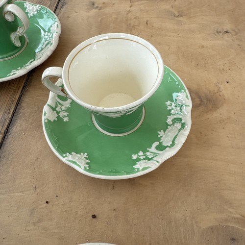 Antique George Jones Crescent Arcadian Green Demitasse Cup & Saucer x6 - Picture 6 of 11