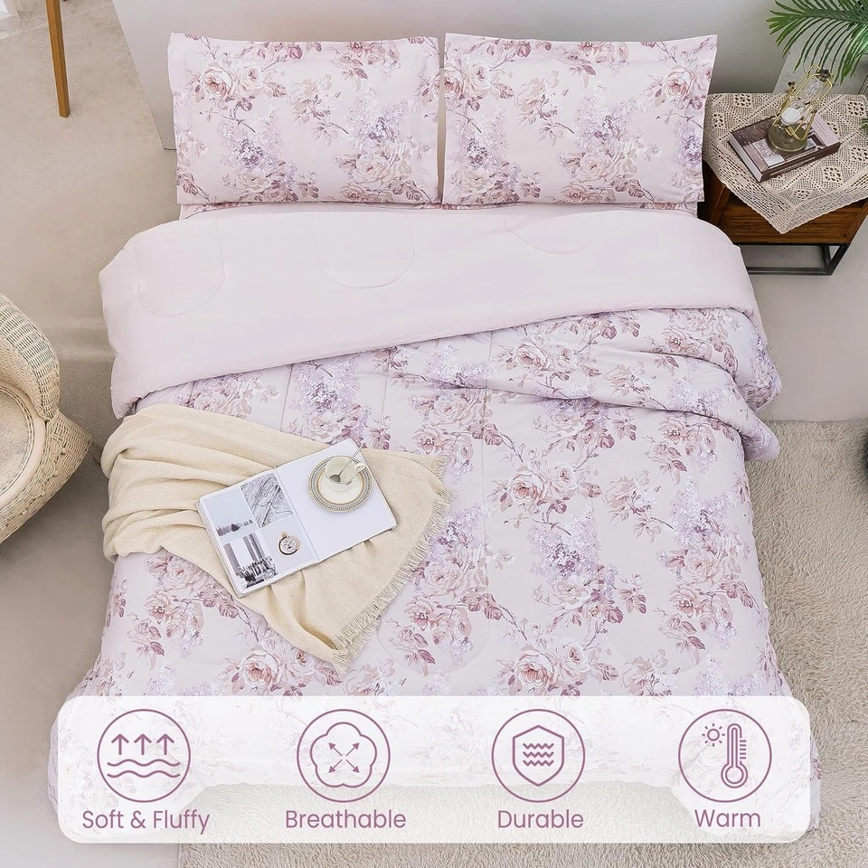 Lujoso juego de edredón floral de microfibra de 3 piezas - solución de ropa de cama de tamaño completo Foto 4 de 4