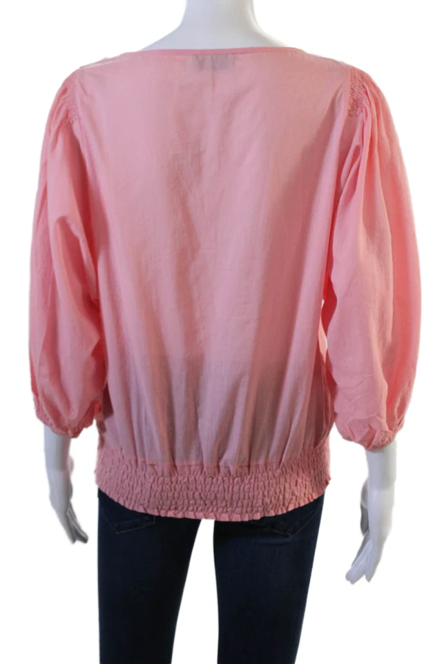 Letarte Handmade Women Boho Paisley Cotton Tunic Pink 3/4 Sleeve Size S - Image 3 of 4