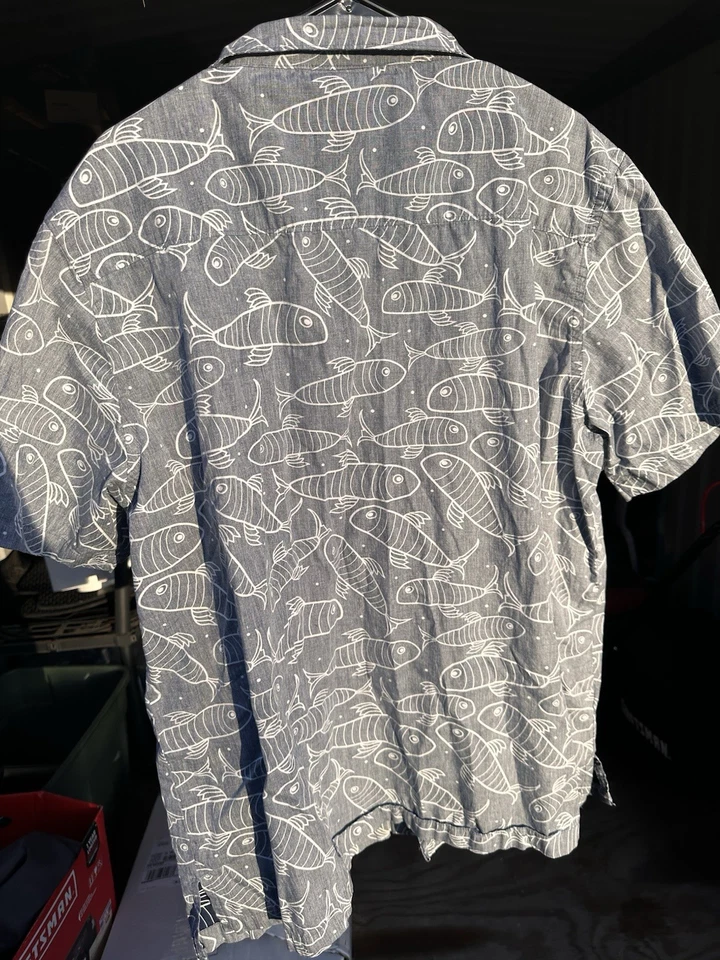 Camisa Barefoot in Paradise Para Hombre Grande Gris Azul Hawaiano Sea Fish XXL Foto 2 de 3