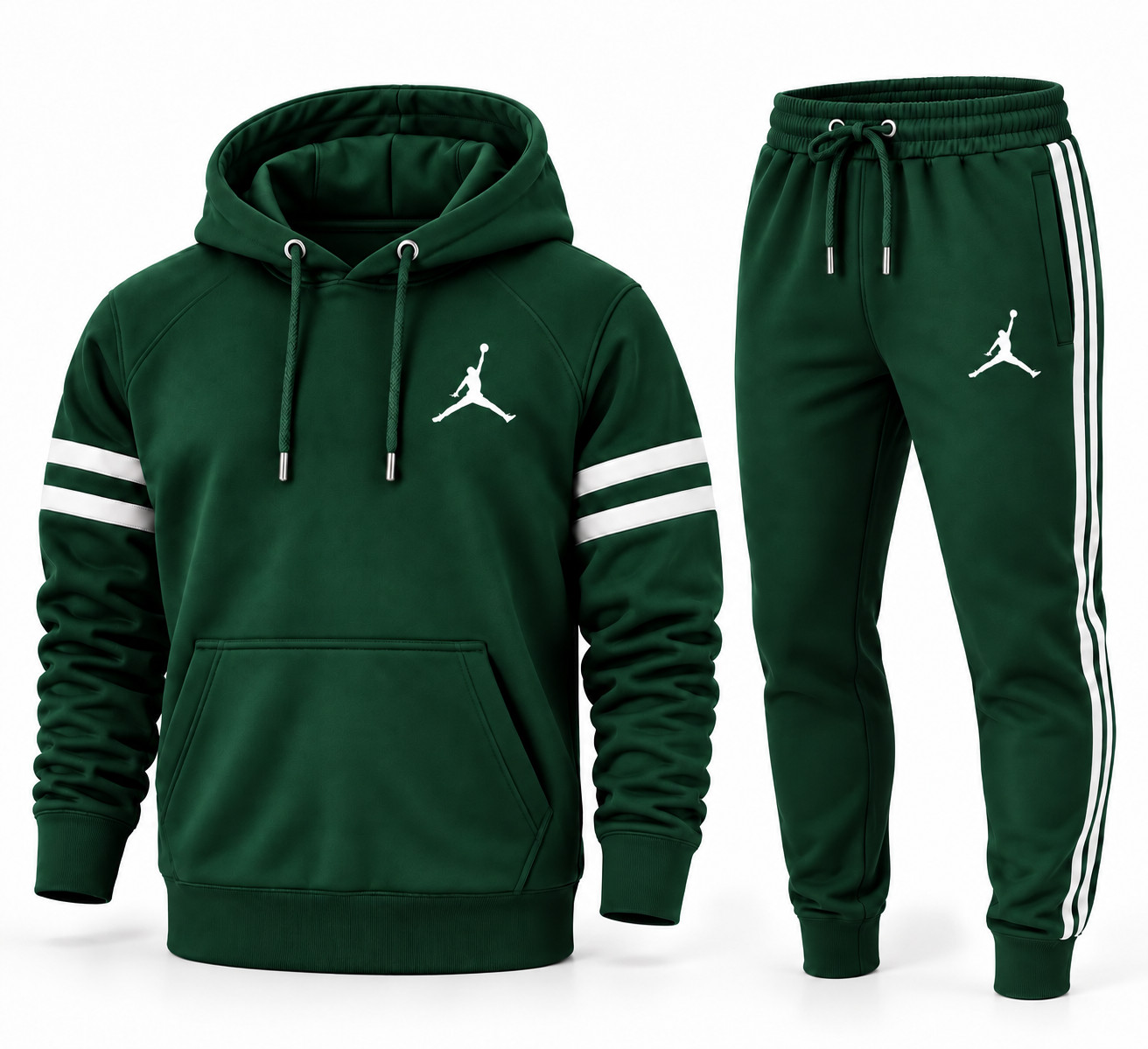 Conjunto de chándal con capucha y jogger Jordan verde blanco a rayas para hombre 2 piezas ropa deportiva