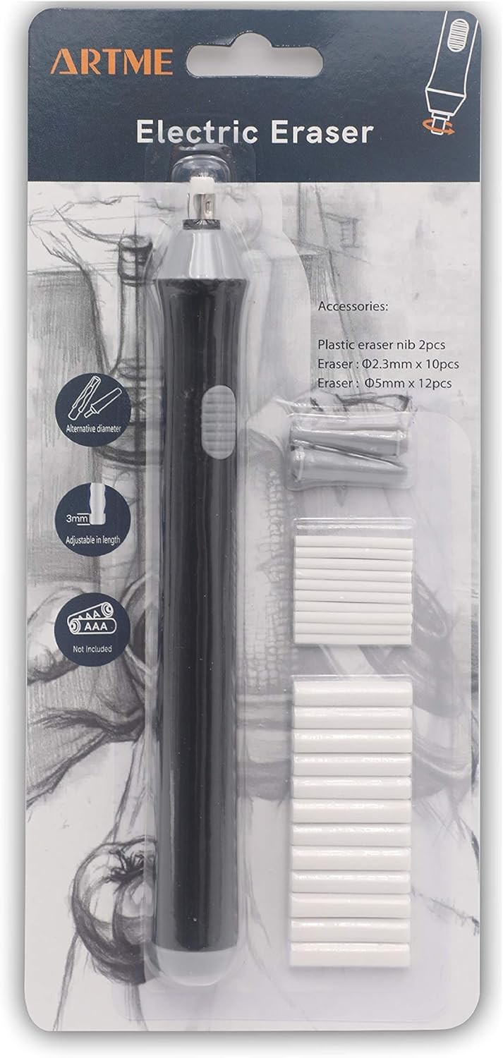 Artme Electric Eraser (22pcs Refills Included) - Round, Rubber & Plastic - Blac