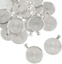 25 pcs 25mm Pendant Trays Round Bezels Setting Cabochon Bright Silver