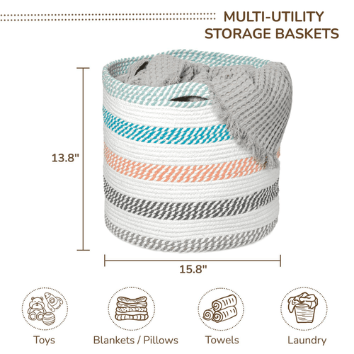 Large Recycled Cotton Rope Basket Blanket Storage Basket Pillows Toys Towels - Picture 3 of 6
