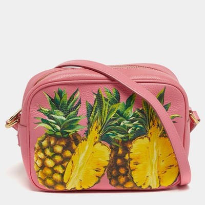 Dolce Gabbana Glam Pink Pineapple Print Leather Crossbody Bag