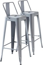 Modern Industrial Metal Bar Stool Lightweight Bucket Back 4-Leg Design