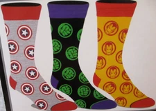 Marvel Socks Mens Size 8-12 3 Pair Crew Captain America Hulk Iron Man Avengers