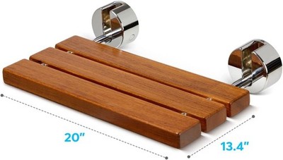 OasisSpace 20'' Teak Folding Shower Seat Bench, Medical Wall Mounted Fold Down Sh