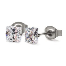 G23 Pure Titanium Earrings F136 Implant Grade Titanium Studs 20G 4mm Square CZ