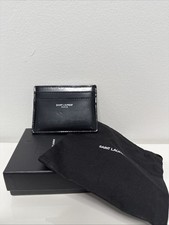 Saint Laurent Paris Spazzolato Leather Card Holder in black.