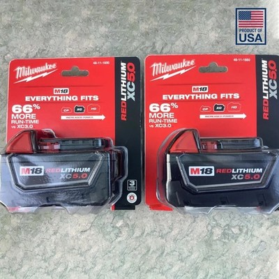 Milwaukee genuine 48-11-1850 M18 REDLITHIUM XC5.0 Extended Capacity Battery 2-PK