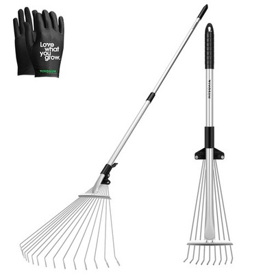 Adjustable Leaf Rake Set 2 Piece Garden Raking Tool Telescopic Handle
