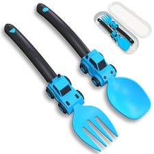Construction Toddler Utensils Fork Spoon Truck Silverware Set Blue 3 PCS