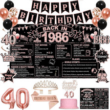 40Th Birthday Decorations for Women, Rose Gold Black Back in 1986 Party