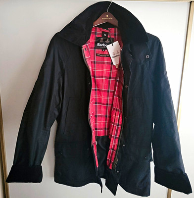 BARBOUR ASHBY M 6OZ Sylkoil Waxed Cotton Jacket Black Red Tartan DEADSTOCK NEW