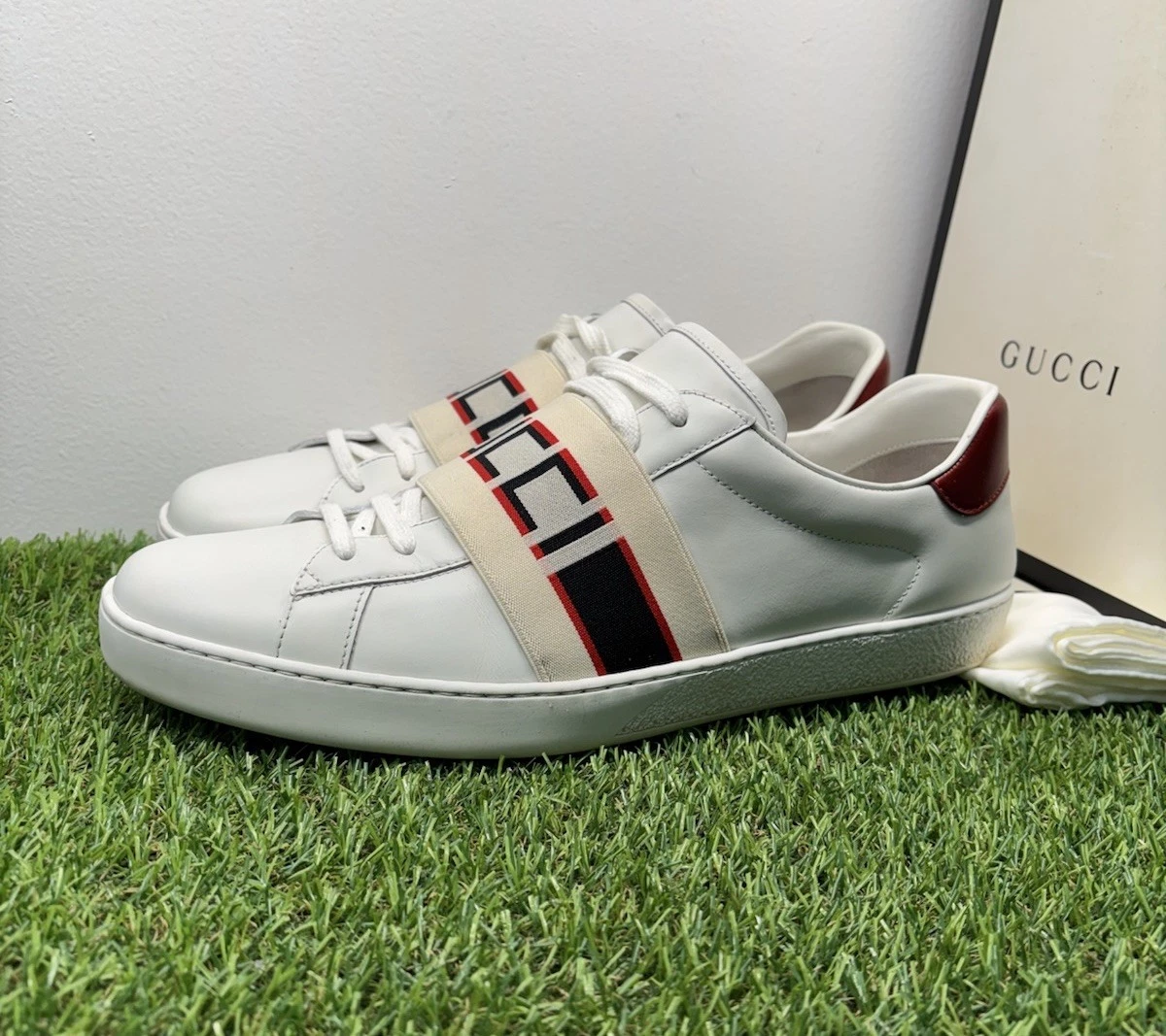 Taille 11 G (11,5 US)   Gucci Ace Gucci Rayure Blanc, Rouge   SUPERBE !